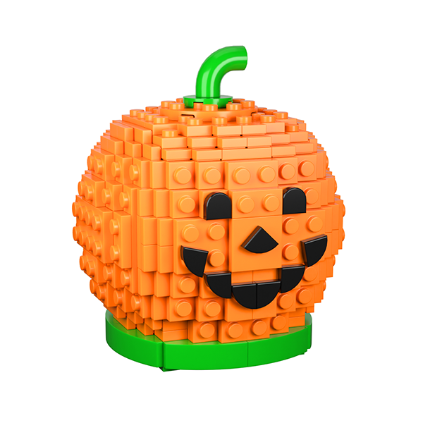 Pumpkin Monster Building Set - front view showing friendly Jack-o-lantern face