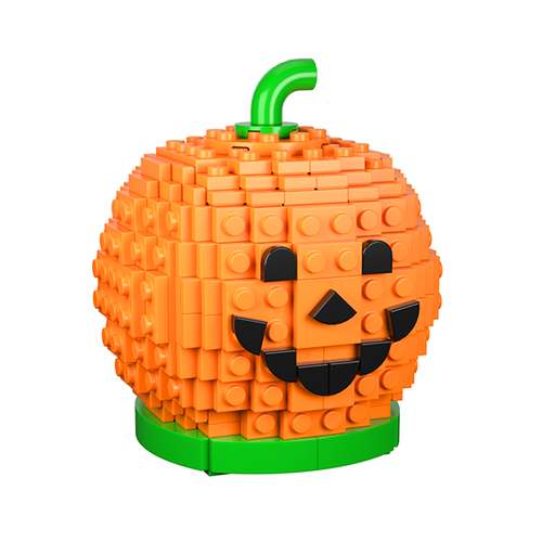 Pumpkin Monster Building Set - front view showing friendly Jack-o-lantern face