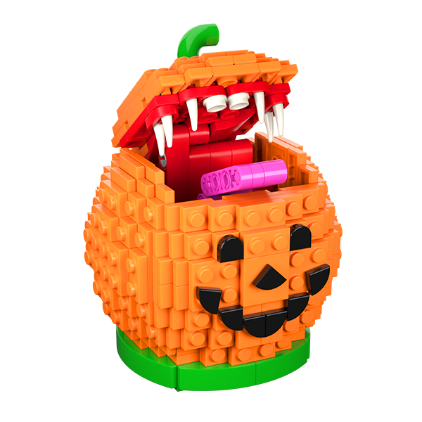 Pumpkin Monster Building Set - monster reveal with open mouth and teeth